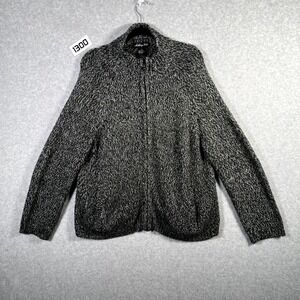 Ashley Hill Cardigan Sweater Womens XL Marled Black Acrylic Full Zip Mock‎ Neck